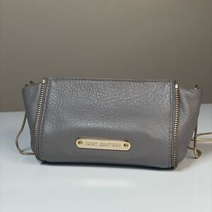 Juicy Couture Vintage Rare Leather Mono Crossbody Bag Gray with Gold Chain